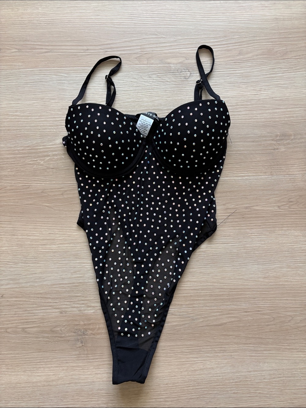 Black Rhinestone Mesh Bodysuit